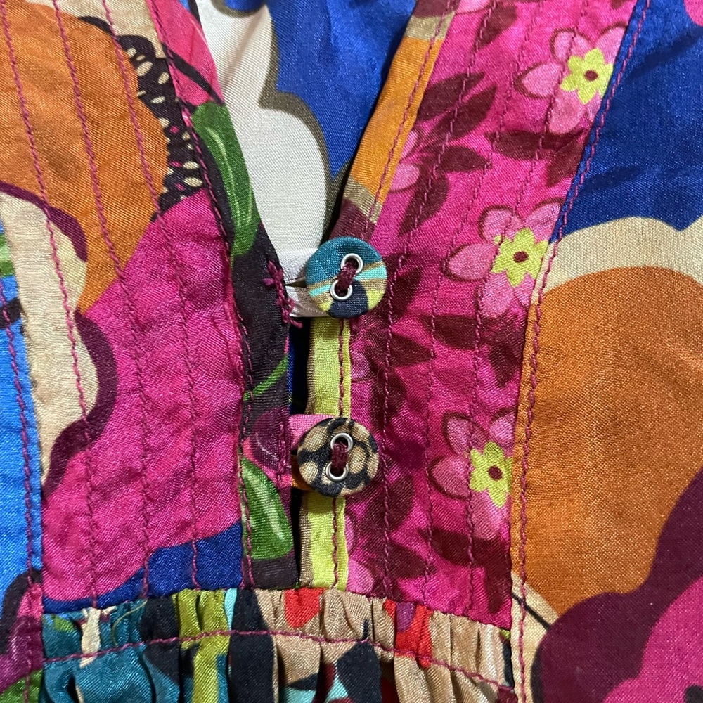 Johnny Was Promisino Robi SILK blouse Embroidery blue green floral V neck SMALL - Picture 11 of 16
